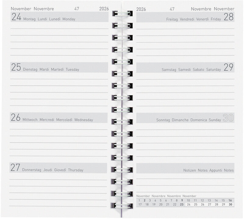 Biella Brüssel Kalender-Einlage – 1 Woche/2 Seiten, 8,5 × 15,3 cm, 2026, FSC