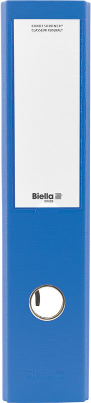 Biella Ordner – A4 hoch – 2-Ring Hebelmechanik, Rücken 70 mm – blau, mit Niederhalter, mit Griffloch, FSC