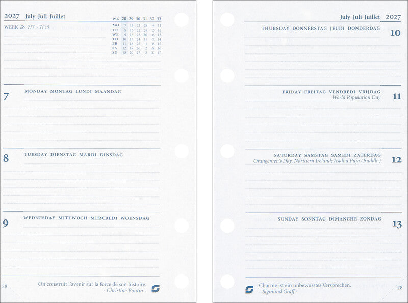Succes Kalender-Einlage – 1 Woche/2 Seiten, 5-fach, 6,7 × 10,4 cm, 2027