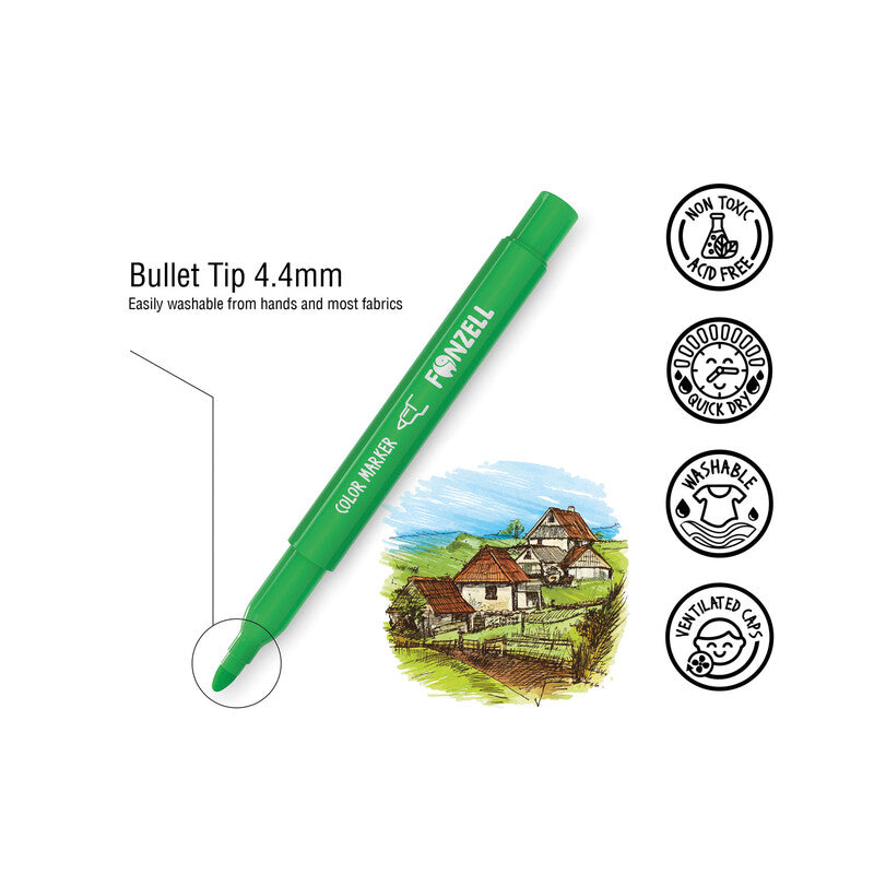 Fonzell Filzstifte, Strichbreite 4,4 mm, auswaschbar, 12 Farben
