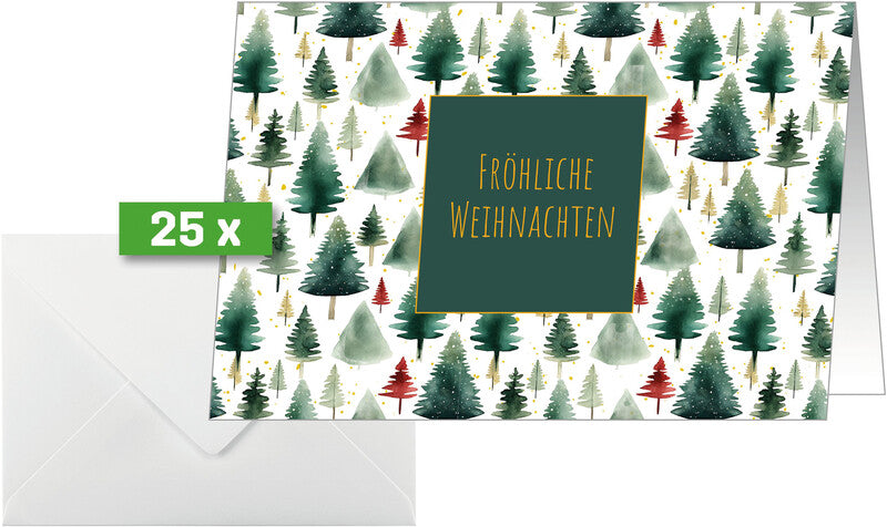 Sigel Weihnachtskarten – A6, mit Couvert, Edelkarton 220 g/m², Little Pins, mehrfarbig – 25 Stk