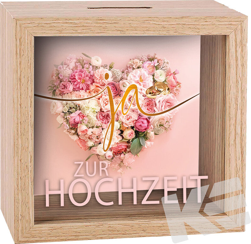 Kurt eulzer Spardose – zur Hochzeit – Holz, natur – 11 × 11 × 2 cm