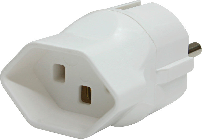 Steffen Adapter Schweiz-Europa – Kunststoff/Metall, Weiss, Schuko-Stecker, 16 A, 250 V, für T23