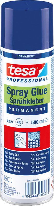 TESA Sprühkleber – Sprühdose, permanent, transparent, tropffrei, 500 ml, für Papier, Karton, Filz usw.