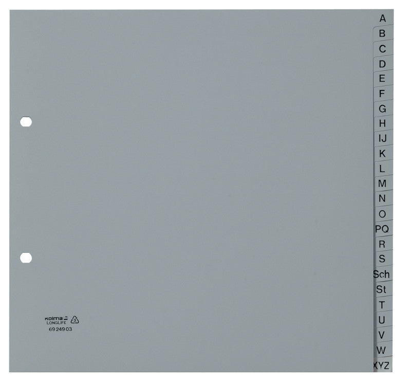 Kolma Register – 24-teilig, PVC, grau, vorgedruckt, teildeckend, 2-fach Lochung – für A4 hoch
