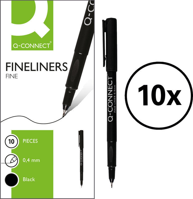 Q-CONNECT Fineliner – 10er-Set – 0,4 mm – schwarz