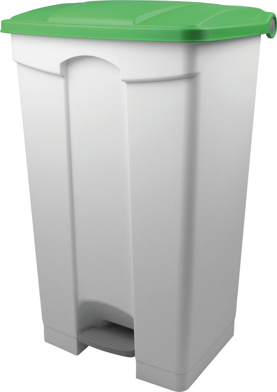 Helit Abfallcontainer the step – 90 l, mit Deckel, Kunststoff, weiss – B × H × T 500 × 830 × 410 mm
