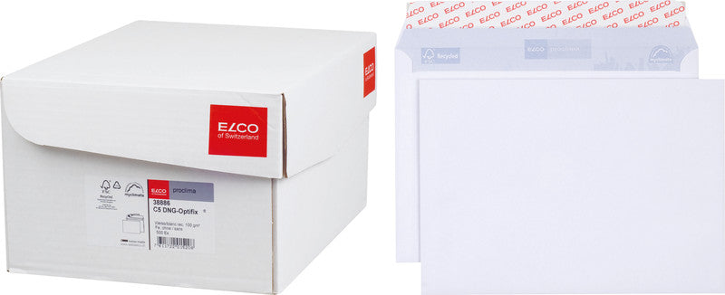 Elco Couvert C5, ohne Fenster, selbstklebend, weiss, 100 g/m², mit Innendruck – 500 Stk.