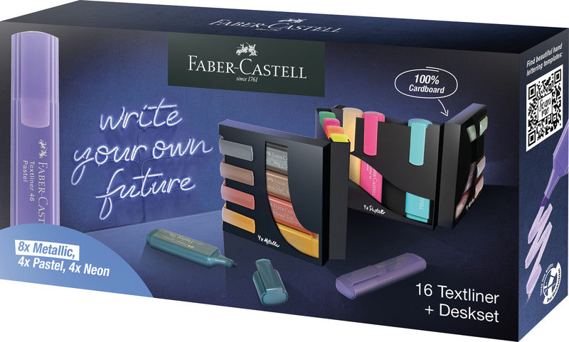 Faber-Castell Textmarker Desktop Set 16 Farben – Keilspitze, 1–5 mm, nachfüllbar