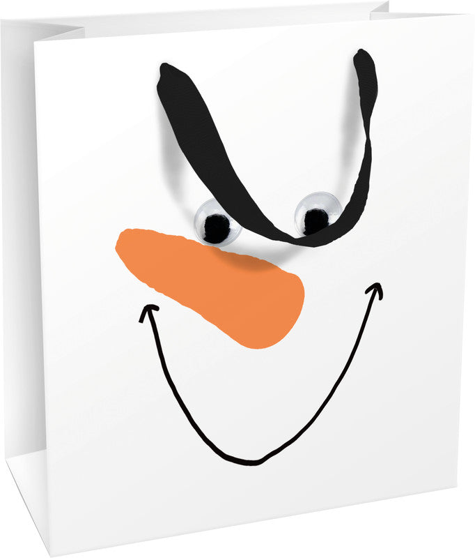 Braun + Company Tragetasche – Happy Snowman – Papier, matt laminiert, mit Wackelaugen – 180 × 210 × 80 mm