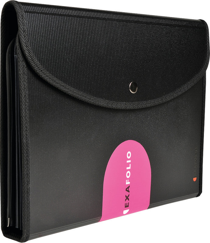 Exacompta Exafolio A4 Fächermappe – 6 Fächer, Polypropylen (PP), Schwarz, mit Schreibblockhalter, Laptopfach