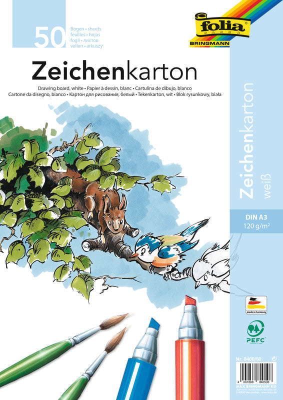 Folia Zeichenpapier A3, 200 g/m², 25 Blatt, Weiss, Strukturiert, Zeichenkarton, PEFC, Recyclingfähig