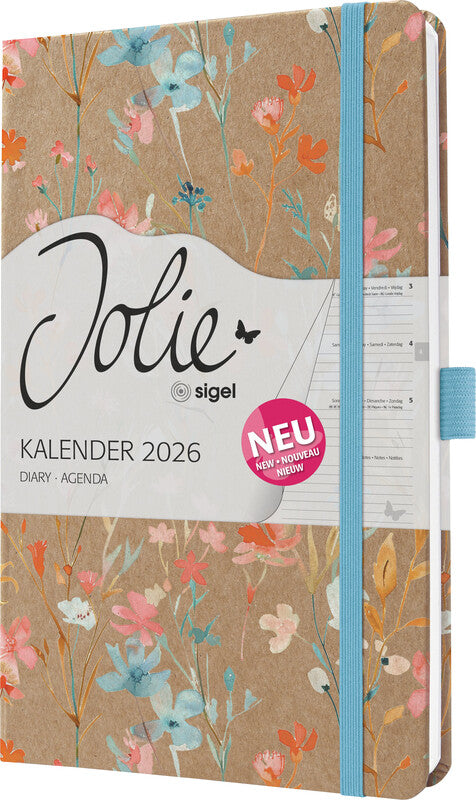 Sigel JOLIE Pure Agenda – 1 Woche/2 Seiten, gebunden, A5, 2026, mehrsprachig, Blue Floral Serenity, FSC