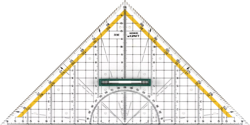 Linex Wandtafel-Geodreieck – Hypotenuse 32 cm, Acrylglas, transparent, mit abnehmbarem Griff