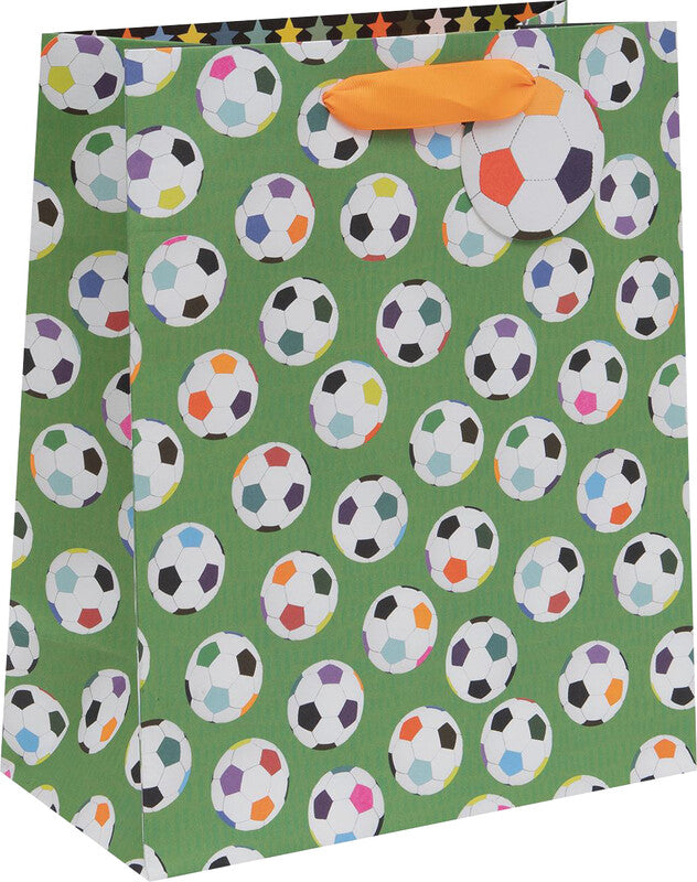 Glick Geschenktasche 'Soccer' – 26 × 13,5 × 31,5 cm, Papier, mit Satinband, Folienprägung, mehrfarbig, 1 St.