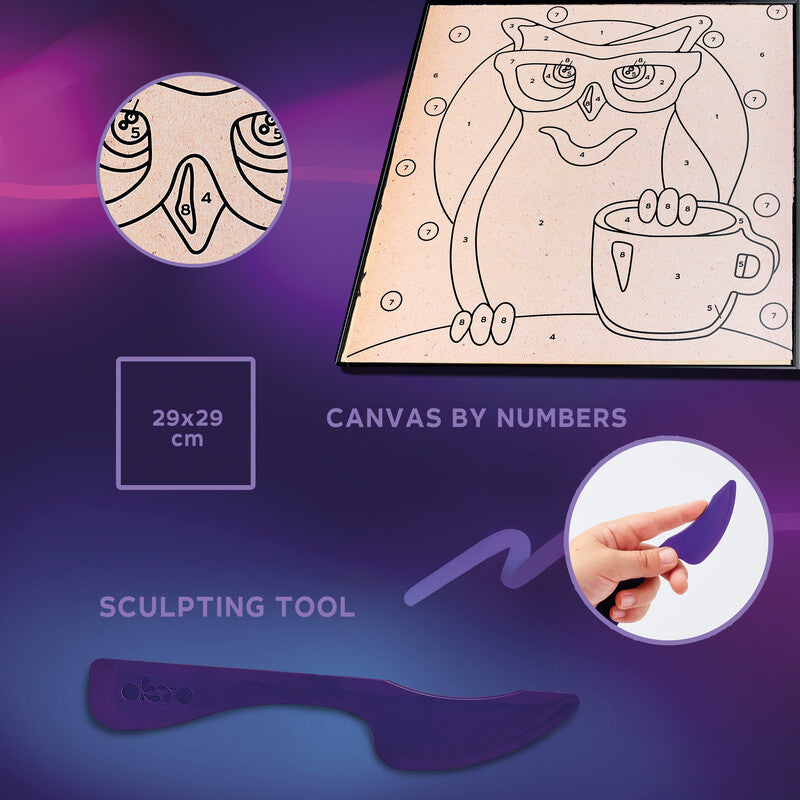 Okto Sensory Art – Modelliermasse-Set Air Clay Owl – ab 5 Jahren – 14 Modelliermassen – 290 × 290 mm