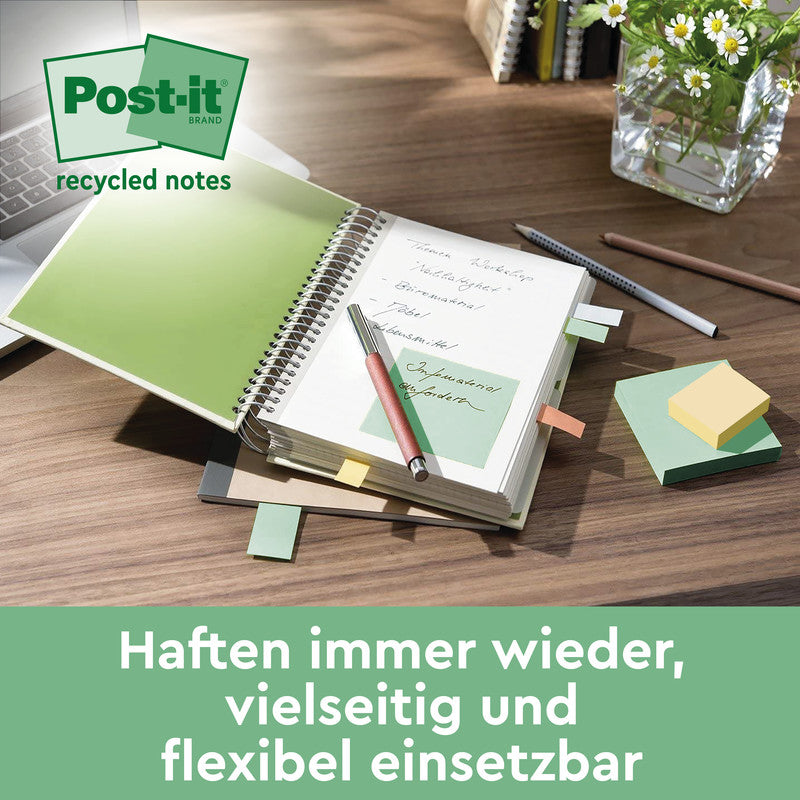 Post-it Haftnotizen Recycling Tower – 76×76 mm – sortiert, 16×100 Blatt, PEFC