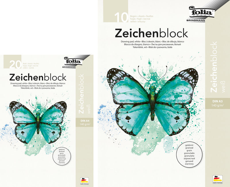 Folia Zeichenblock A4, 140 g/m², 20 Blatt, Weiss, Strukturiert, Geleimt, PEFC