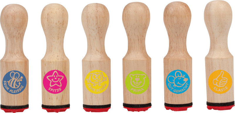 Trendhaus Lehrerstempel-Set – 6er-Set, Holz, Deutsch, ohne Kissen