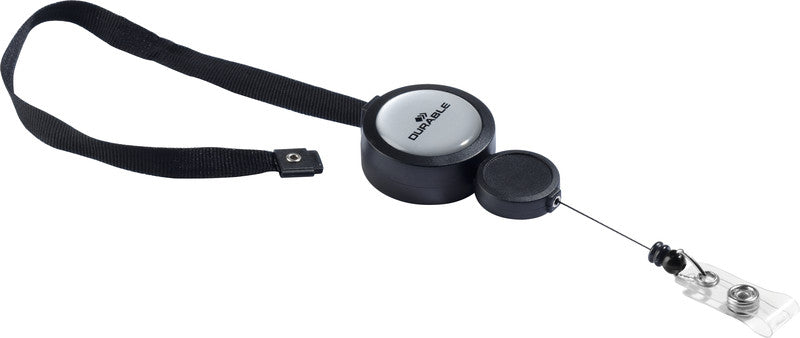 Durable Ausweishalter – Sicherheitsverschluss, 2 Karabinerhaken – Schwarz – Textil – Breite 10 mm – 10 Stk.