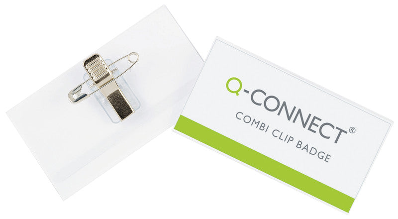 Q-CONNECT Namensschild – 90 × 54 mm, transparent, Kunststoff, Kombiklemme – 50 Stk