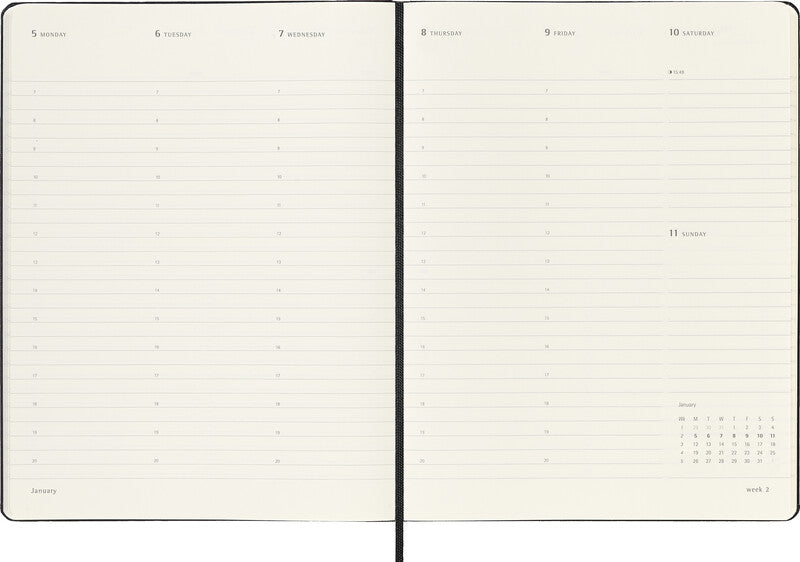 Moleskine Professionelle Agenda – 1 Woche/2 Seiten, gebunden, 19 × 25 cm, Jan–Dez, 2026, Schwarz, FSC