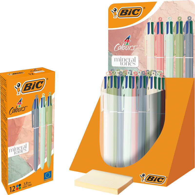 BIC 4 Farben Mineral Töne Multifunktionskugelschreiber – 4 Farben, Spitze 0,32 mm, Schiebe, nachfüllbar