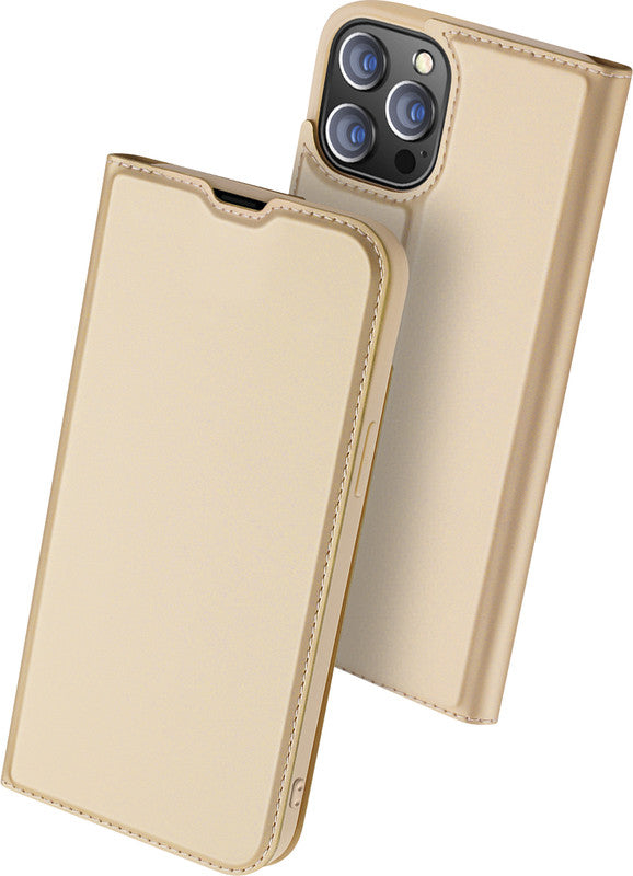 Dux Ducis Booklet-Hülle – für Apple iPhone 13 Pro – gold – Kunstleder – mit Kartenfach, Magnetverschluss