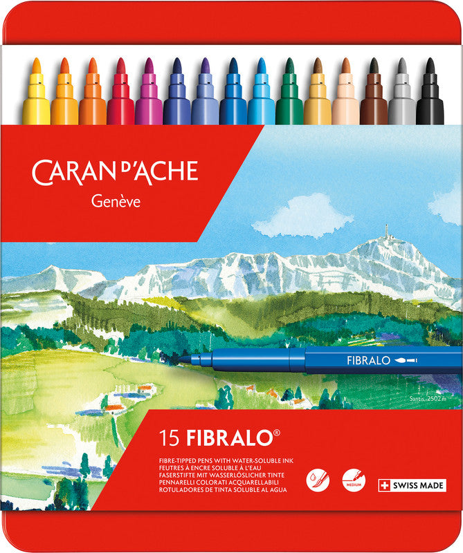 Caran d-Ache Caran d'Ache – Filzstifte Fibralo, Strichbreite 2,8 mm, auswaschbar, 15 Farben