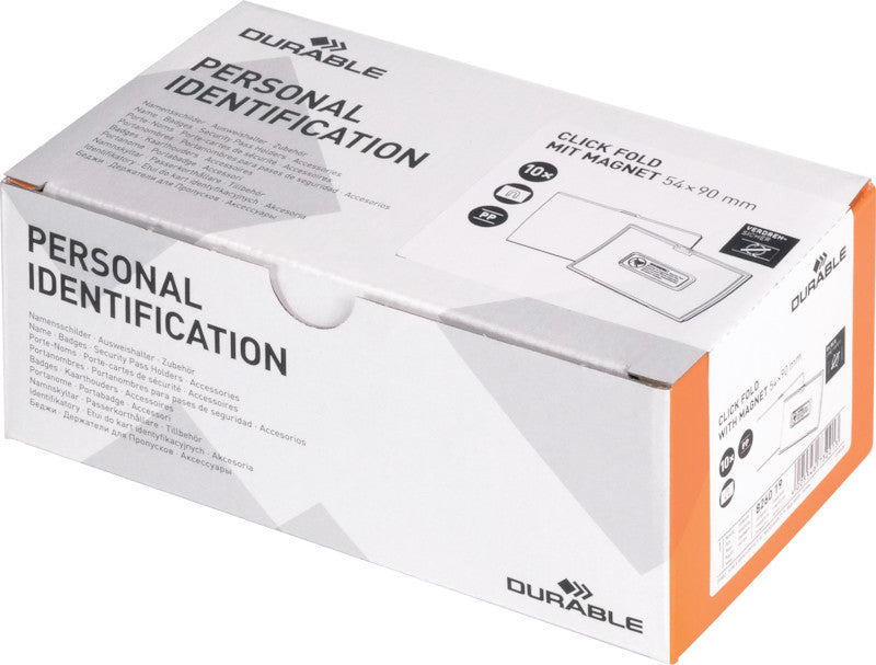 Durable Namensschild – 90 × 54 mm, Kunststoff, transparent, mit Magnet – 10 Stück