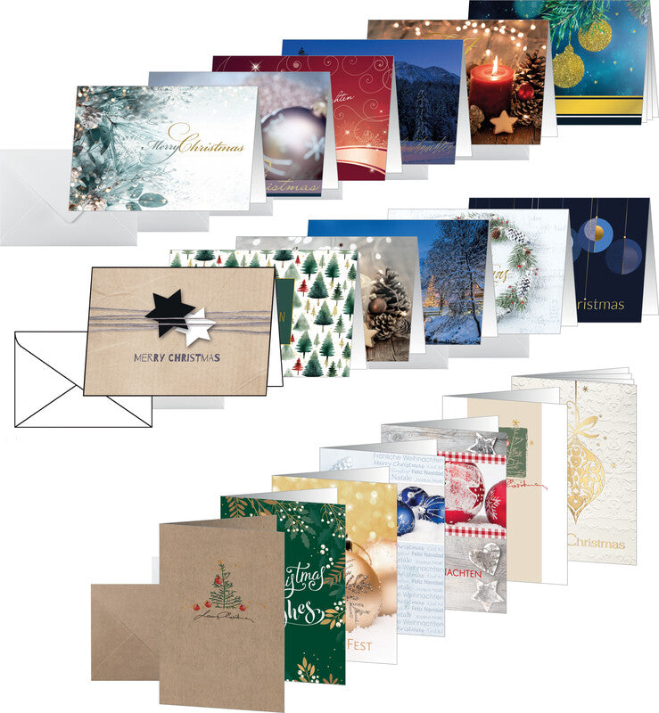 Sigel Weihnachtskarten – A6, mit Couvert, Edelkarton 220 g/m², Little Pins, mehrfarbig – 25 Stk