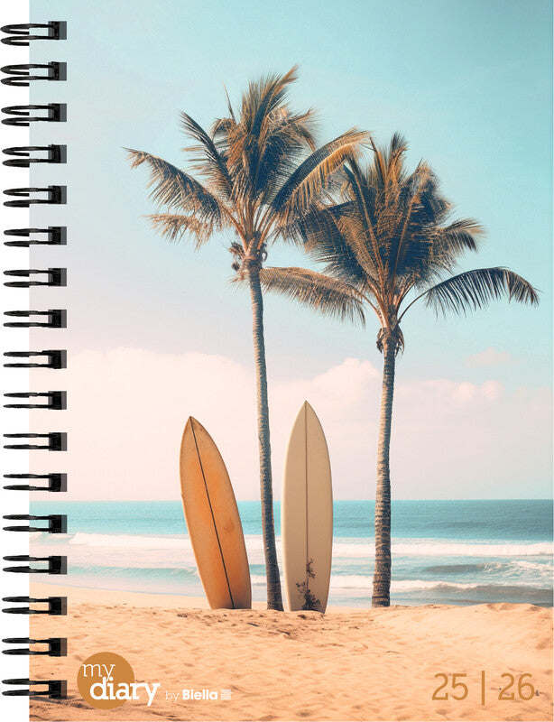 Biella mydiary Schüleragenda – 1 Woche/2 Seiten, Wire-O, 12 × 16,5 cm, Aug–Jul, Beach, FSC