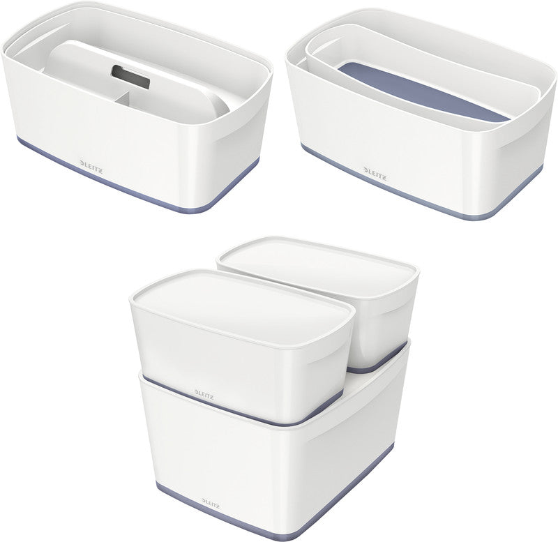 Leitz Aufbewahrungsbox MyBox – Kunststoff, weiss/grau, 31,8 × 12,8 × 19,1 cm – 1er-Pack