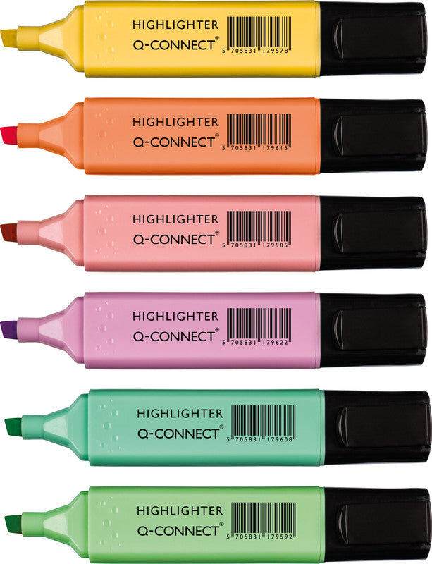 Q-CONNECT Textmarker Set 6 Farben Pastell – Keilspitze, 1–5,2 mm