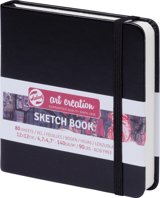 Talens Art Creation – Skizzenbuch, 12 × 12 cm, 140 g/m², 160 Seiten, schwarz, mit Gummiband, säurefrei