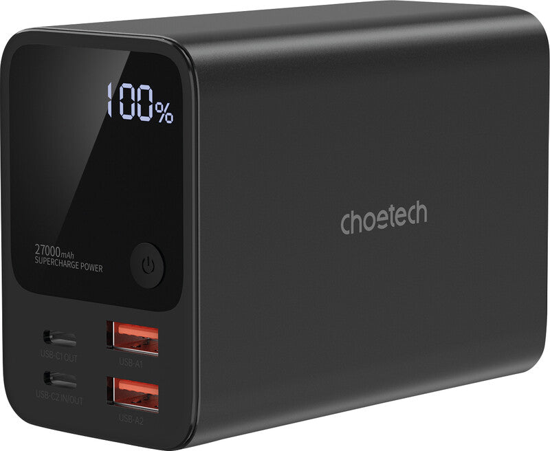 Choetech Powerbank 27000 mAh, 2× USB-C, 2× USB-A, Schwarz