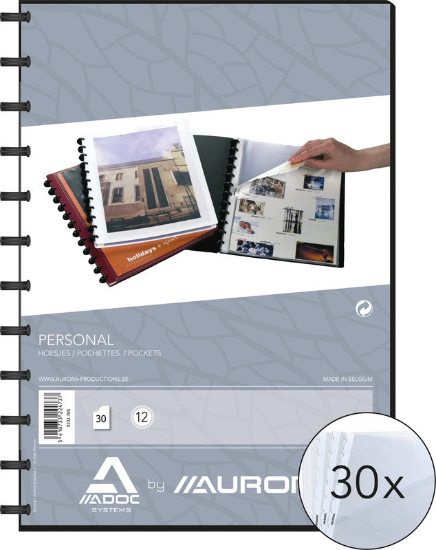 Adoc Personal-Ex Aurora Sichtbuch – 30 Sichttaschen, A4, austauschbar, genarbt, antireflex, schwarz, Kunststoff