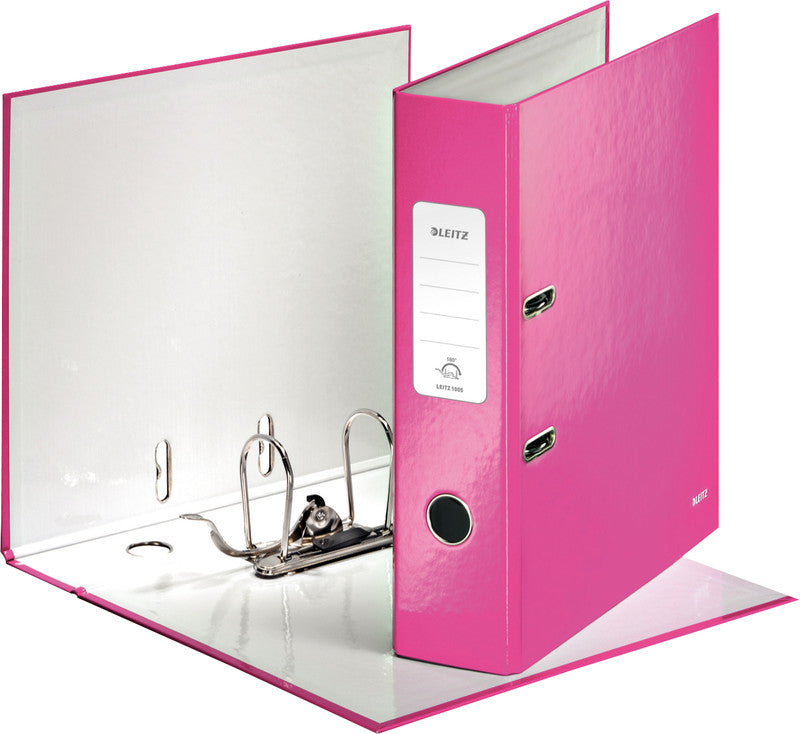 Leitz Ordner 180° WOW – A4 hoch – 2-Ring Hebelmechanik, Rücken 80 mm – pink, Karton, mit Griffloch, FSC