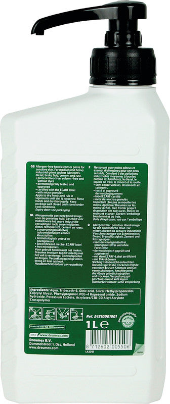 Dreumex Handreinigungspaste – Kunststoff, Weiss, 1 l, inkl. Pumpe, parfümfrei