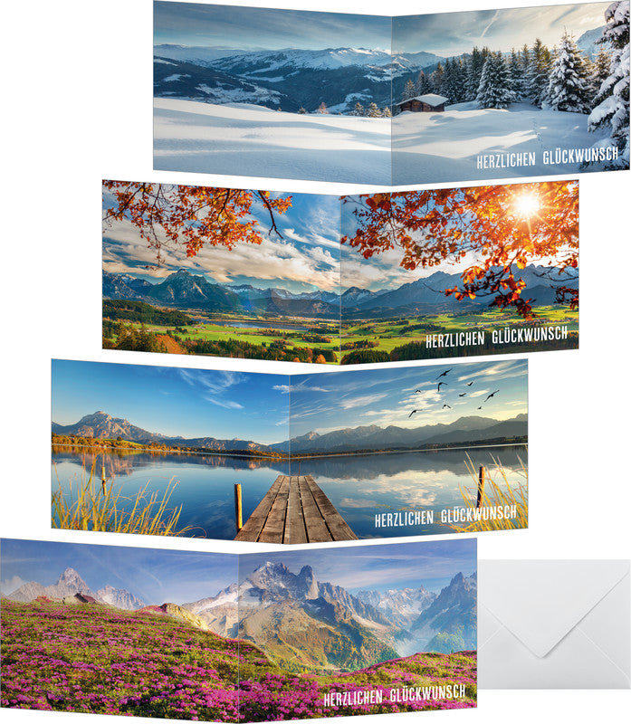 Sigel Grusskarte Berglandschaften nach Jahreszeiten – A6 (105 × 148 mm) – mit Umschlägen, deutscher Text, 12er Pack