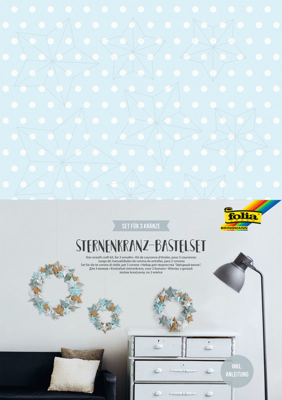 Folia Bastelset Sternenkranz – 3 Designpapiere – Ø 200 mm, Ø 250 mm, Ø 300 mm