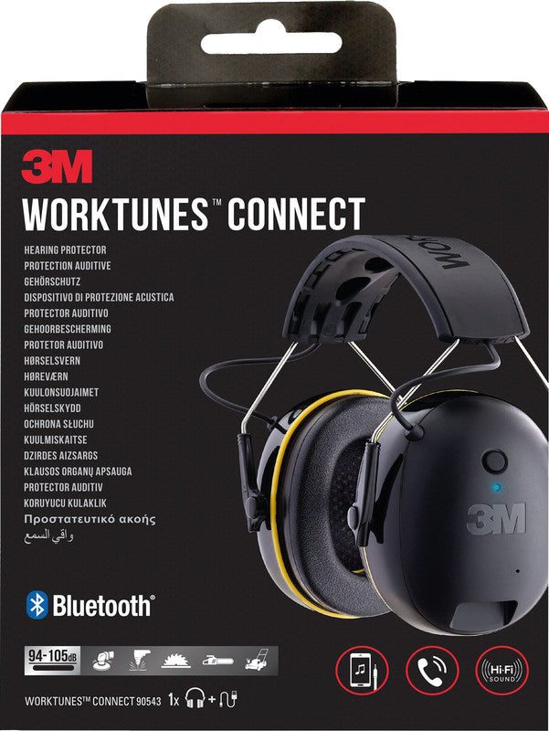 3M WorkTunes Connect Kapselgehörschutz – Bluetooth, mit Mikrofon, 31 dB, Kopfbügel, Schwarz
