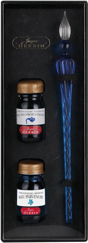 Herbin Glasfeder-Tinten-Set – Federhalter – Blau