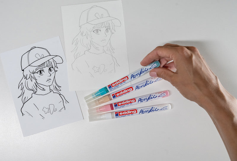 Edding 5300 Acrylmarker – Rundspitze 1–2 mm – Mehrfarbig – 5er-Set
