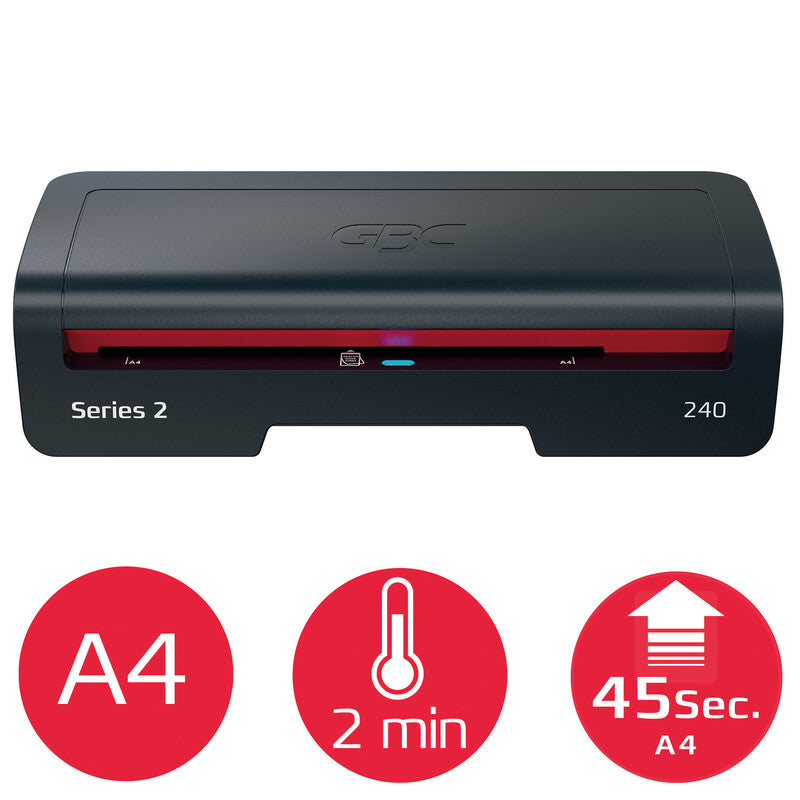 GBC 240 Laminiergerät A4 – 2 Rollen, 75–125 µm, Aufheizzeit 2 Min., 400 mm/min, Schwarz