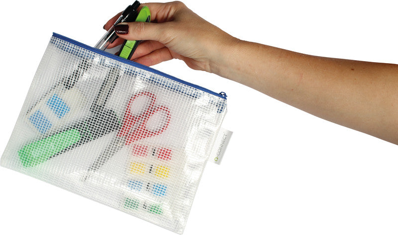 Q-connect Reissverschlusstasche – 247 × 183 mm, Kunststoff, Blau – 8 Stück