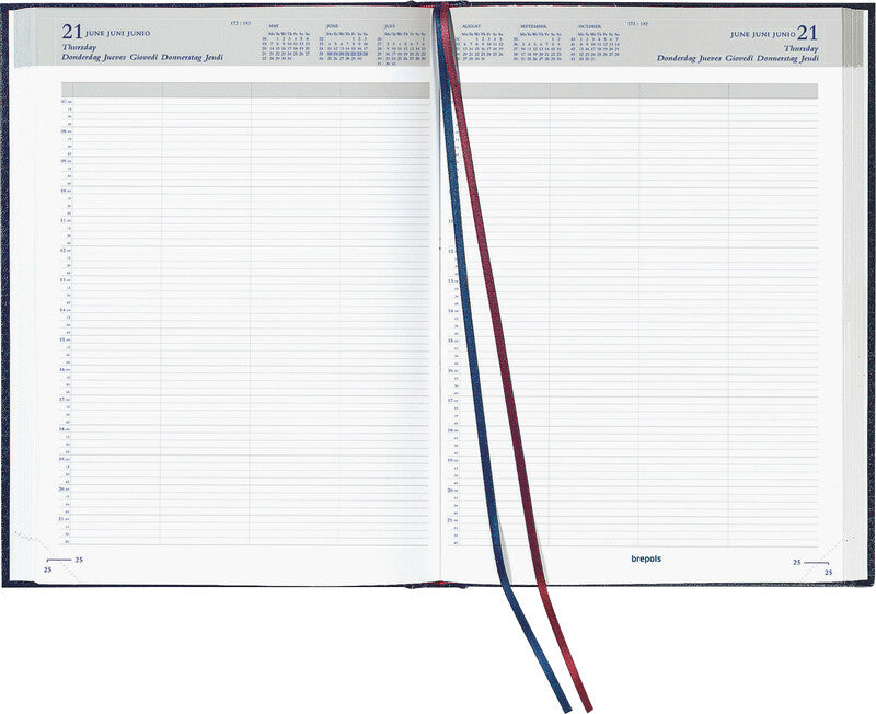 Brepols Bremax 2 Agenda – 1 Tag/2 Seiten, gebunden, 21 × 29 cm, 2026, 1/4-Stunden-Takt, Bordeaux, FSC