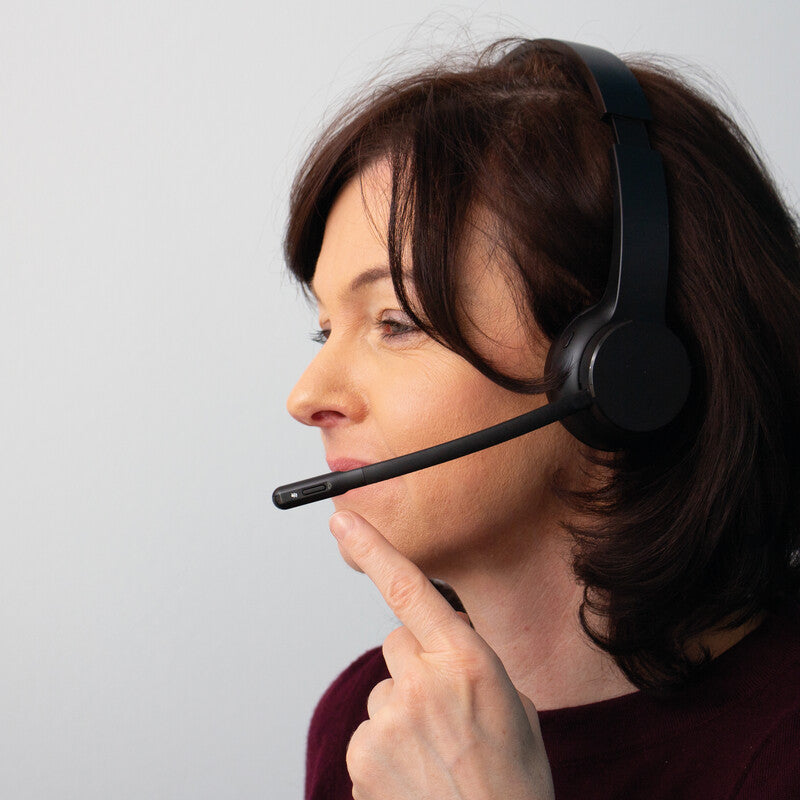 Q-connect Duo Headset – Bluetooth, Noise-Cancelling Mikrofon, Stummschalter – Schwarz – bis 35 h Sprechzeit