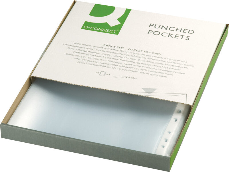 Q-CONNECT Sichtmappe A4 – transparent, Kunststoff, genarbt, blendfrei, 50 µm, 100er-Pack