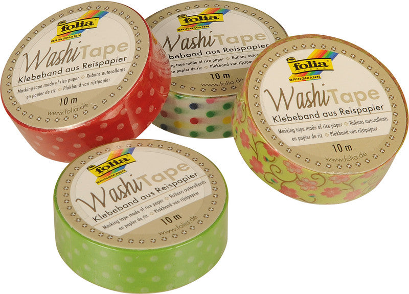 Folia Washi Tape – wiederablösbar, beschriftbar, Papier, 15 mm × 10 m, mehrfarbig